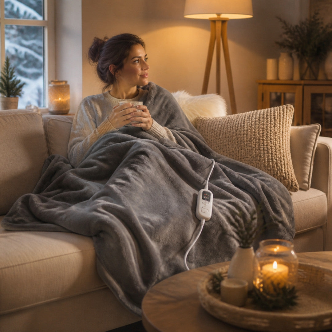 Plaid chauffant gris du Duo Cocooning