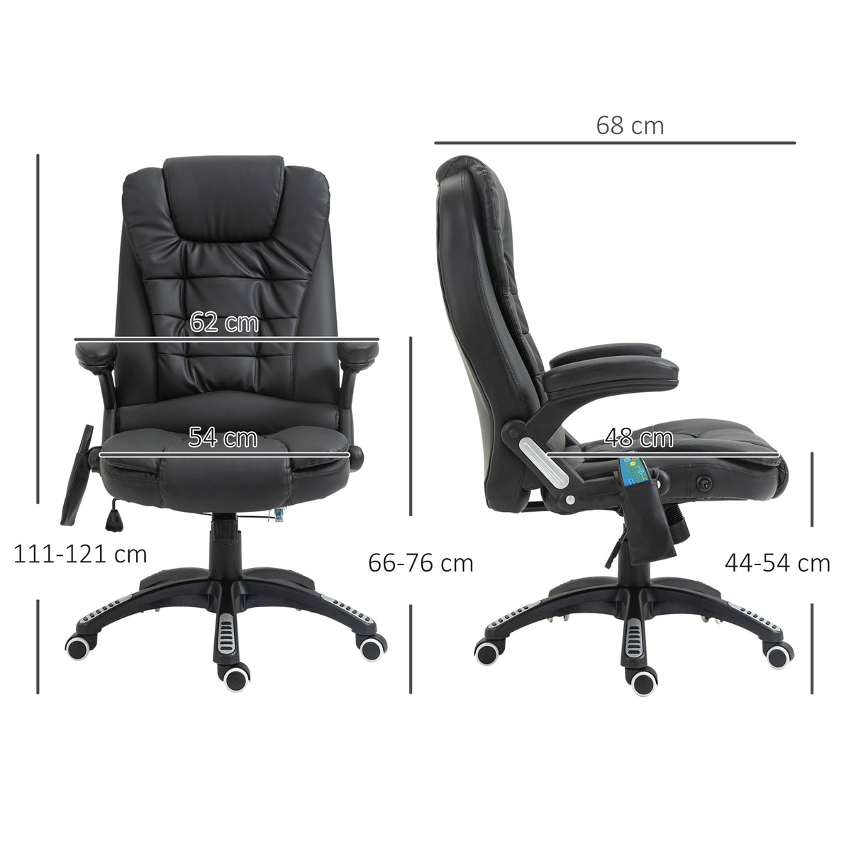 Zones de massage et de chaleur du fauteuil de bureau