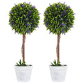Lot de 2 plantes Artificielles avec fleurs de lavande, tronc et pot inclus - hauteur 60 cm vert