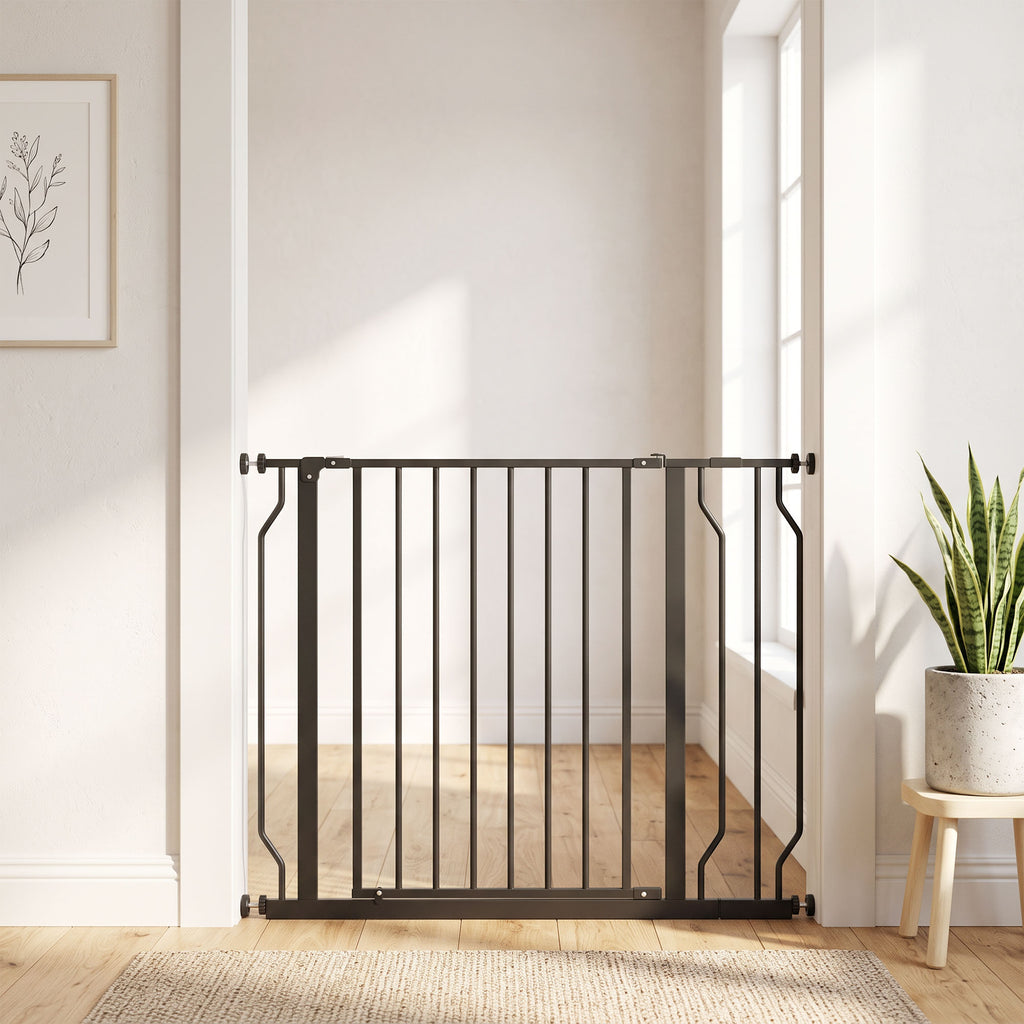 Barrière de sécurité barrière pour animal domestique longueur réglable sans perçage en acier et ABS 75-95 x 76 cm noir