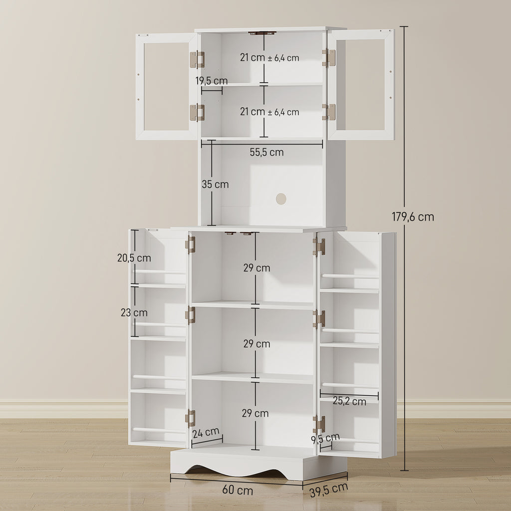 Buffet haut cuisine armoire de cuisine 4 portes 8 porte-épices plan de travail étagère réglable 60x39,5x179,6cm blanc