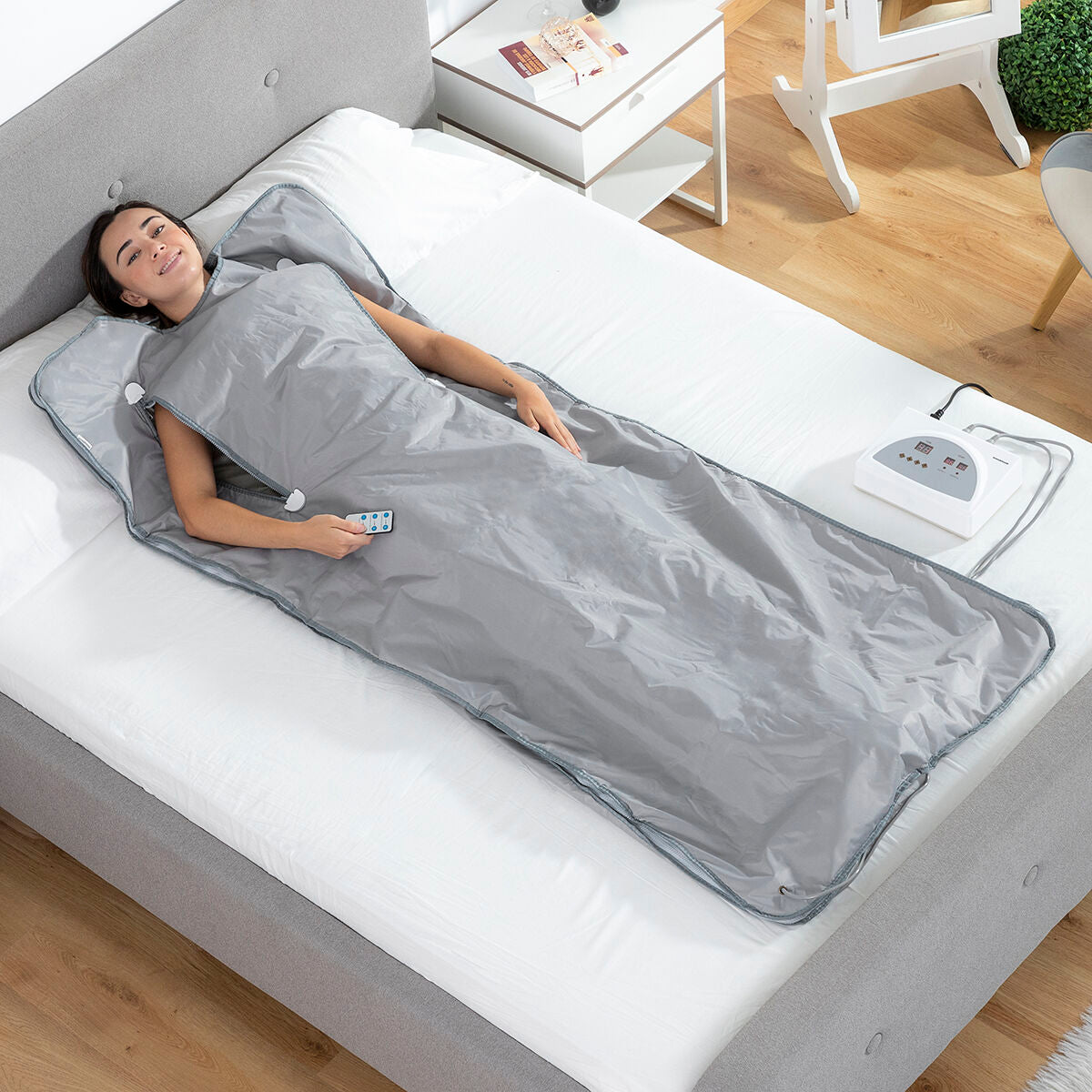 Couverture sauna infrarouge grise dépliée