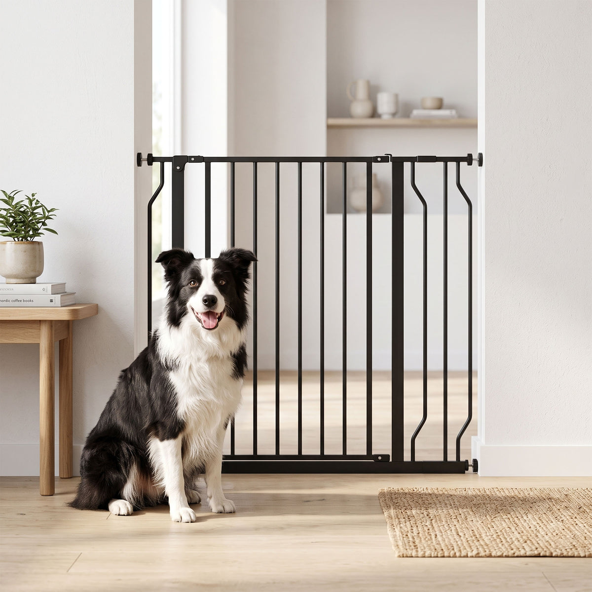 Barrière de sécurité barrière pour animal domestique longueur réglable sans perçage en acier et ABS 75-95 x 76 cm noir