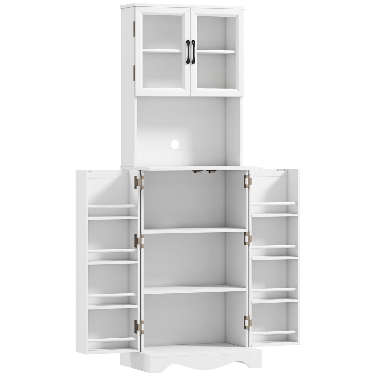 Buffet haut cuisine armoire de cuisine 4 portes 8 porte-épices plan de travail étagère réglable 60x39,5x179,6cm blanc