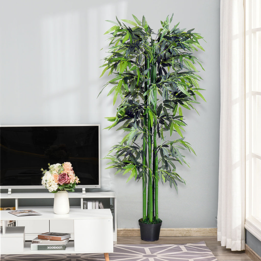 Bambou Artificiel XXL 1,80H m arbre artificiel Feuilles denses réalistes Pot Inclus Noir Vert