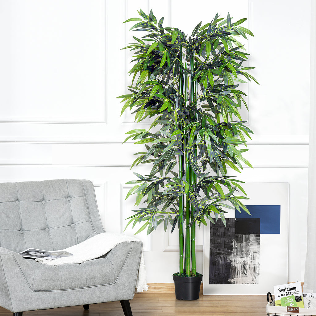 Bambou Artificiel XXL 1,80H m arbre artificiel Feuilles denses réalistes Pot Inclus Noir Vert